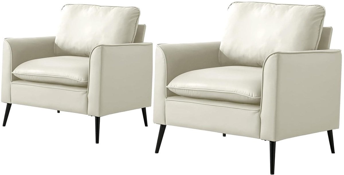 Merax Fauteuil Kunstleer - Moderne Lounge Relaxstoel met Armleuningen - Wit