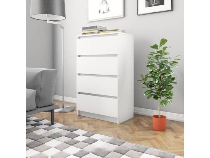 Buffet bas - Aggloméré - Blanc - 60x35x98 5 cm - 4 tiroirs