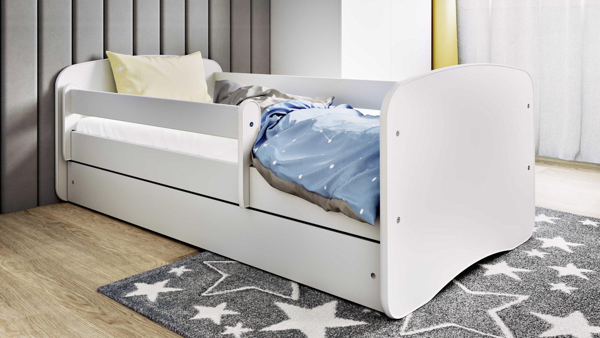 Kinderbett Weiß 70x140 80x160 80x180 cm - mit Matratze, Rausfallschutz und Schublade - Jugendbett für Mädchen und Jungen - Stabil und Sicher - Weiß - 160x80 cm