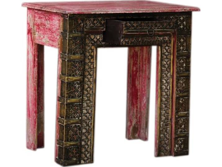 Orientalischer Beistelltisch mit Messing Dekoration, rund, Modell 2 Handgefertigter Tisch, geprägtes Messing, kunstvolles Design, Blickfang für jedes Zuhause.