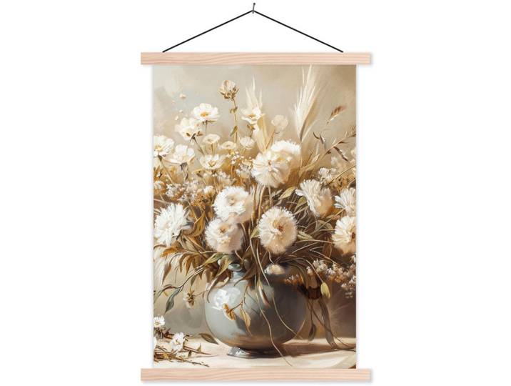 MuchoWow Poster MIT Magnetleisten - Blumen - Vase - Stilleben - Beige - 60x90 cm, Creme, Textil, Rechteckig, 60x90x0.15 cm, Bilder & Rahmen, Bilder, Wandbilder