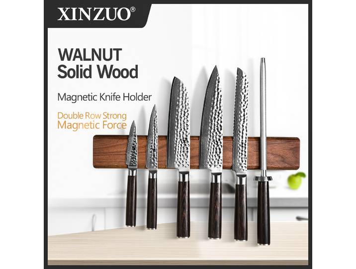 XINZUO porte-couteau magnétique en bois massif 40cm, Double rangée forte Force magnétique sans clous/poinçonnage accessoires de cuisine