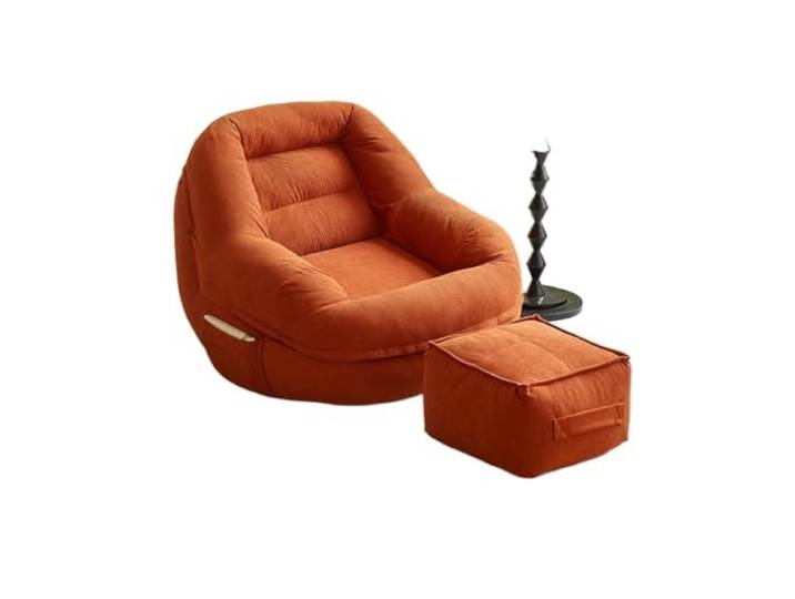 Lazy Sofa Tatami, Einzel-Freizeitstuhl, Samt-EPS-Füllung for Schlafzimmer Samtcord, EPS-Schaumperlen, Stoffrahmen, Einzelzimmer, Ins-Style-Farben(Orange)