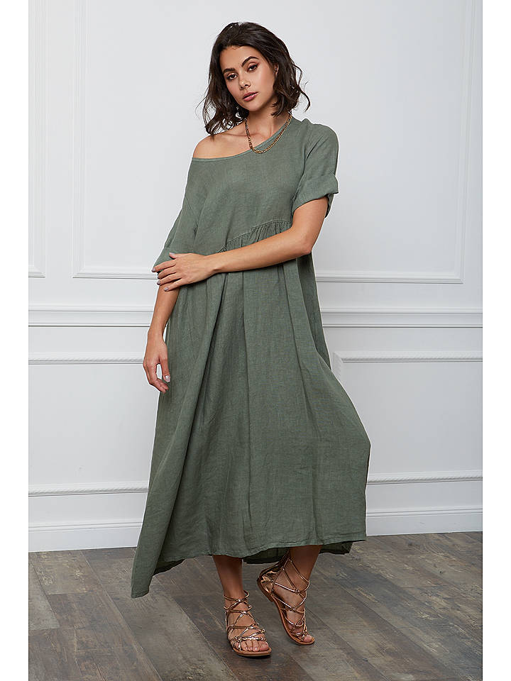 Fleur de Lin Leinen-Kleid "Gustavo" in Khaki - L