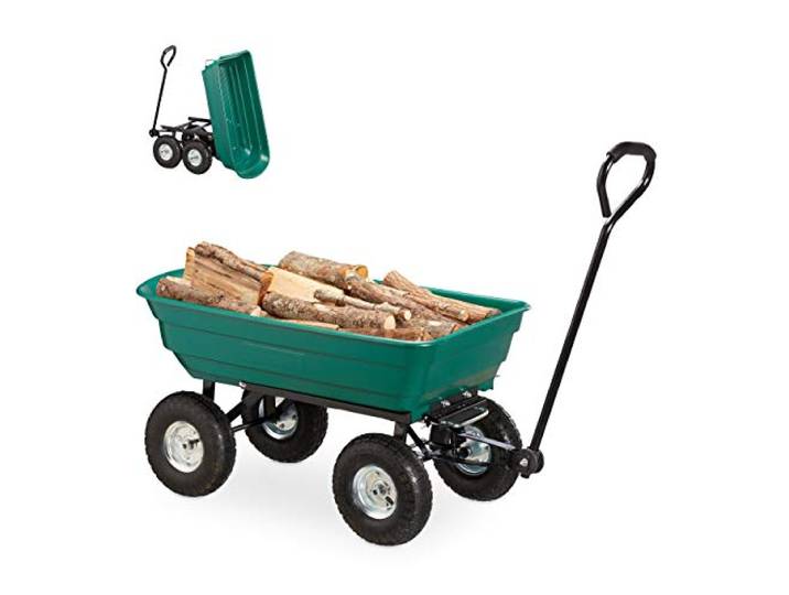Relaxdays tuinkar met kiepfunctie, bolderkar, voor outdoor transport, tot 200 kg, luchtbanden 3.50-4 , handgreep, groen