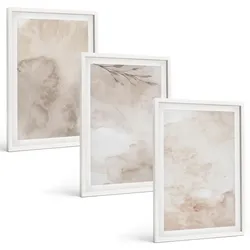 BILDER SET 3er Set - 40x60 cm Weißer Rahmen - Verschüttete Boho-Aquarellfarben