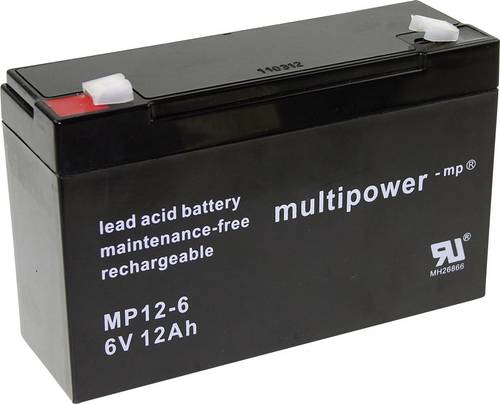 Multipower PB-6-12-6,35 MP12-6 Bleiakku 6V 12Ah Blei-Vlies (AGM) (B x H x T) 151 x 99 x 50mm Flachstecker 6.35mm Wartungsfrei
