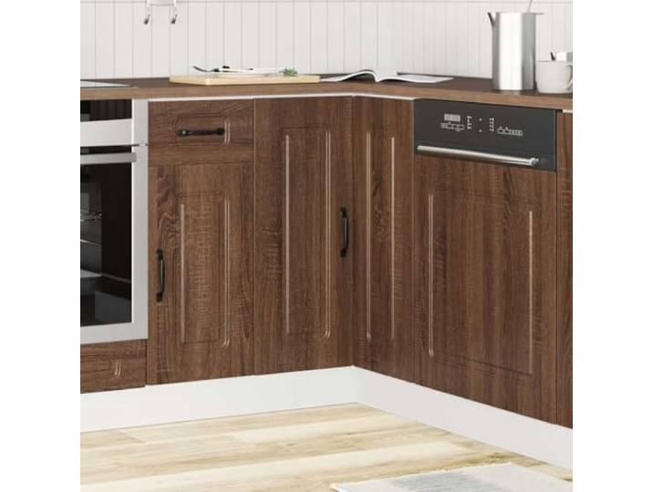 KTHLBRH Eckschrank Kalmar 75,5 x 75,5 x 81,5 cm Eiche Braun Stabile Spanplatte, verstellbare Füße, Kapazität 60 kg, Türen zum Organisieren