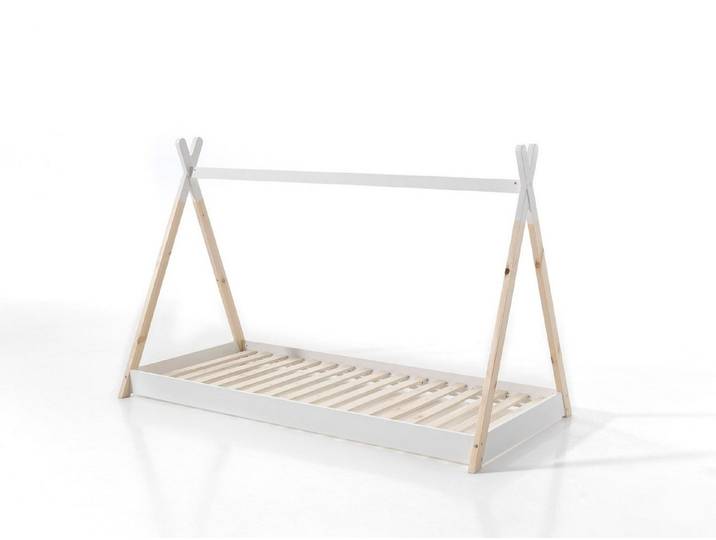 Natur24 Kinderbett Bett Tipi Liegefläche 90x200cm Weiß/Natur