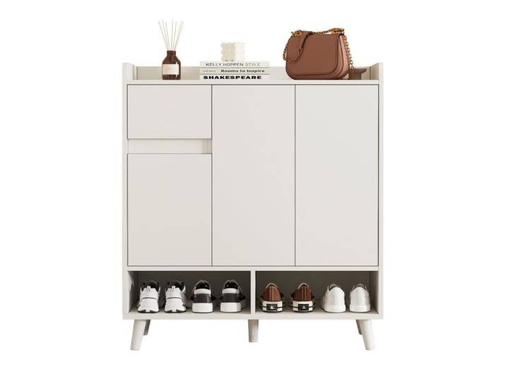 Armoire à chaussures étroite - Avec 3 portes Commode à chaussures avec tiroirs Compartiment ouvert pour couloir salon 99x90x35cm