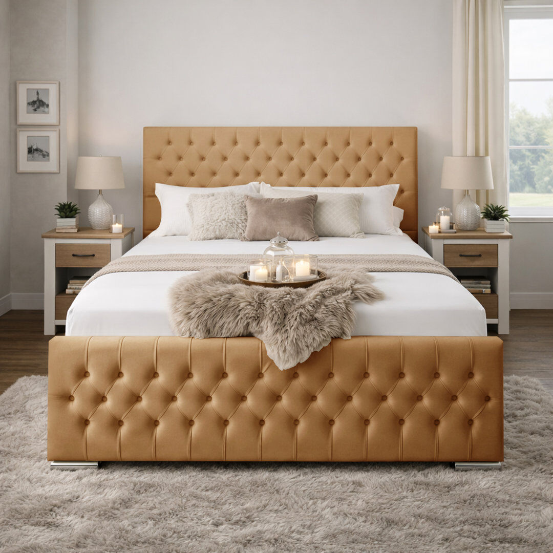 Canora Grey Kensington Upholstered Bed Frame Beige Single (3')