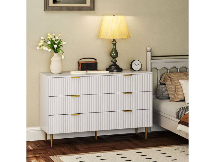 HOMCOM Commode Moderne 6 Tiroirs Blanc Poignées Dorées 120x40x76,5cm