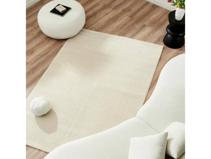Nazar Tapis Salon Chambre Doux Beige Uni Rectangulaire Motif Géométrique Grand Blanc De Couloir (159 Crème\, 120x160 cm)