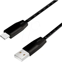 LOGILINK CU0157 - Sync- & Ladekabel, USB-A -> C, 1,0 m, lineal, schwarz