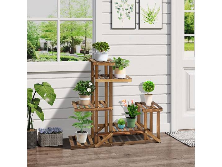 Outsunny Étagère à Fleurs Bois 6 Tablettes Intérieur/Extérieur