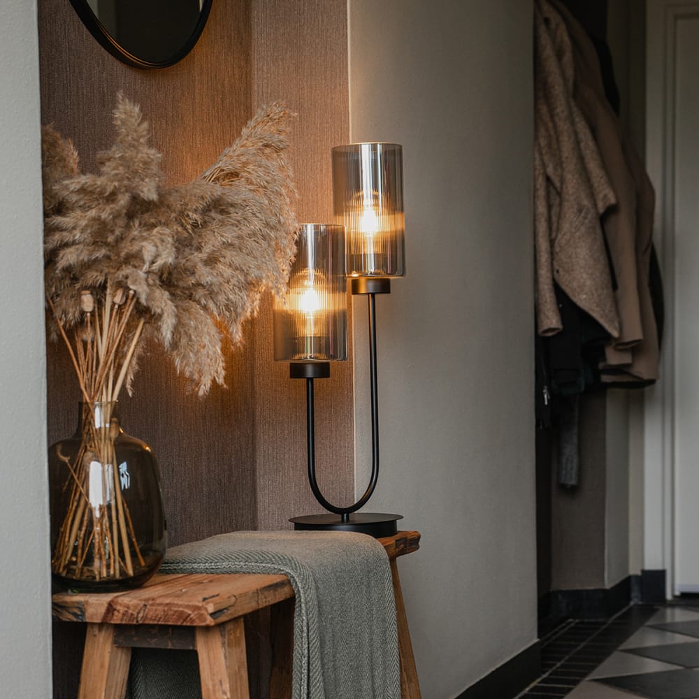 QAZQA Lampe de table en verre gris Gris 26x64x19cm