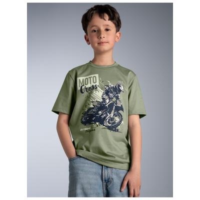 T-Shirt TRIGEMA "TRIGEMA T-Shirt mit Printmotiv "Moto Cross", Jungen, Gr. 152, grün (salbei), Single Jersey, 100% Baumwolle, Basic, Rundhals, Shirts T-Shirt