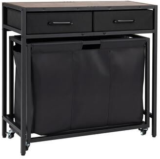 Costway 2-in-1 Laundry Basket Organizer with 2 Removable Fabric Drawers 3 Sections and Wheels-Rustic Brown