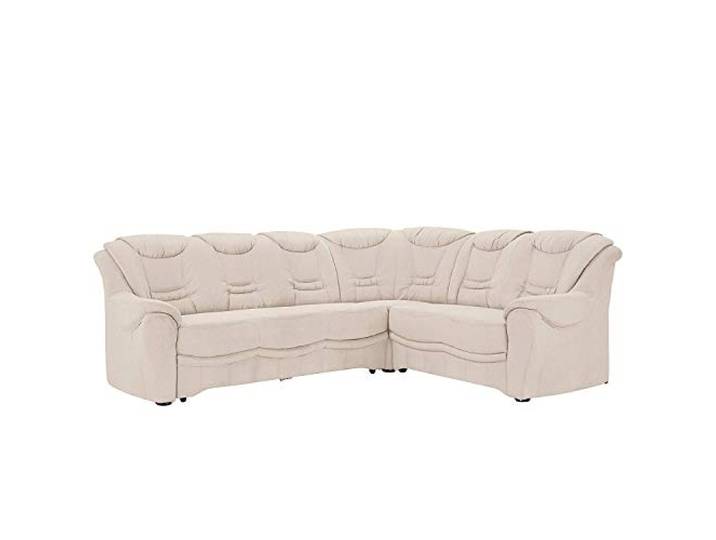 Cavadore Ecksofa Bansa mit Federkern / Polstercouch im klassischen Design / 265 x 94 x 215 / Mikrofaser Creme