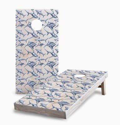 Skip's Garage Shark on Wood Pattern Corn Hole Board Set with Carry Case