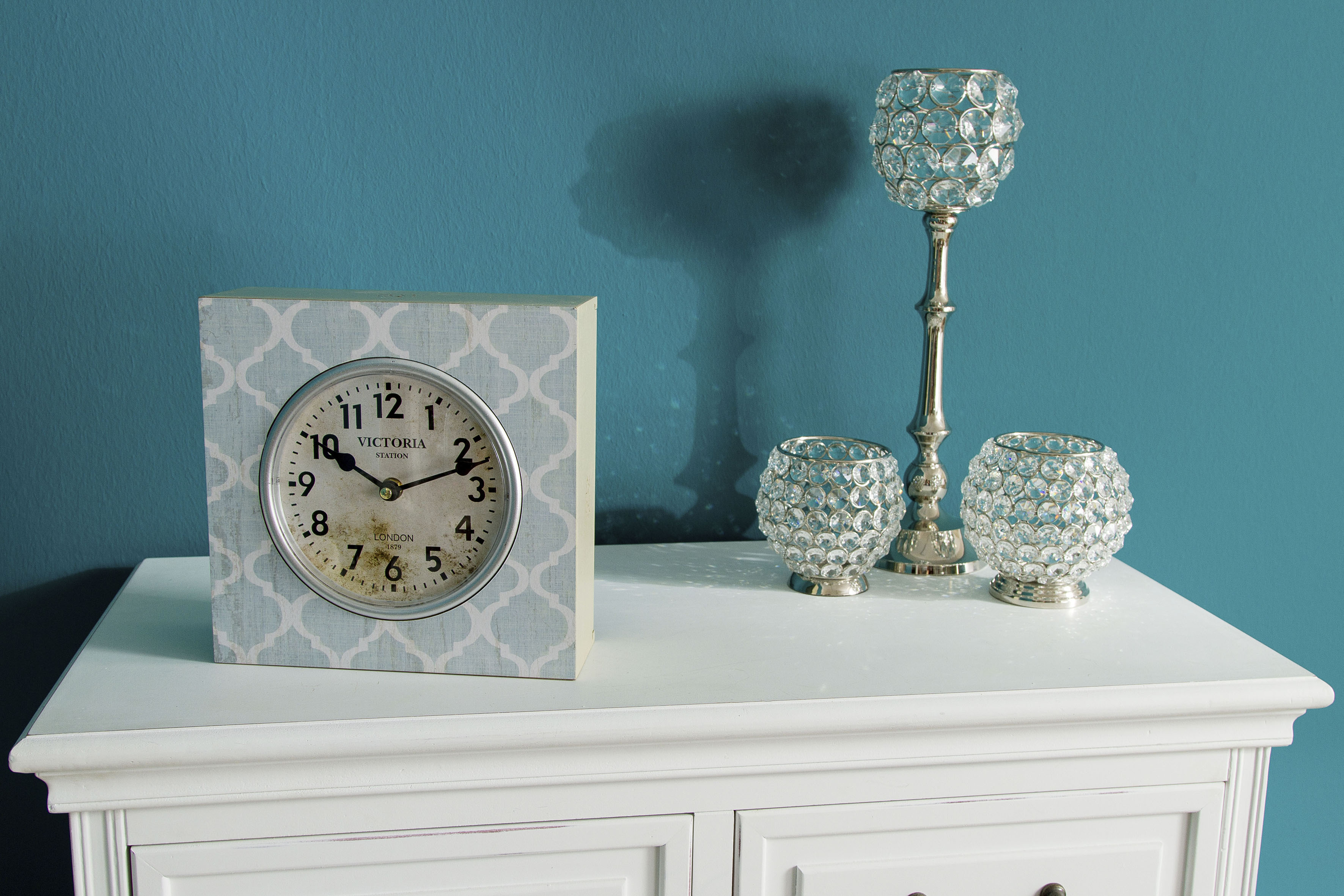 Wanduhr "- Hellblau-", blau (hellblau), B:23cm T:10cm, MYFLAIR MÖBEL & ACCESSOIRES, Wanduhren, Wanduhr, hellblau, Standuhr, eckig, Shabby Optik, ideal im Wohnzimmer