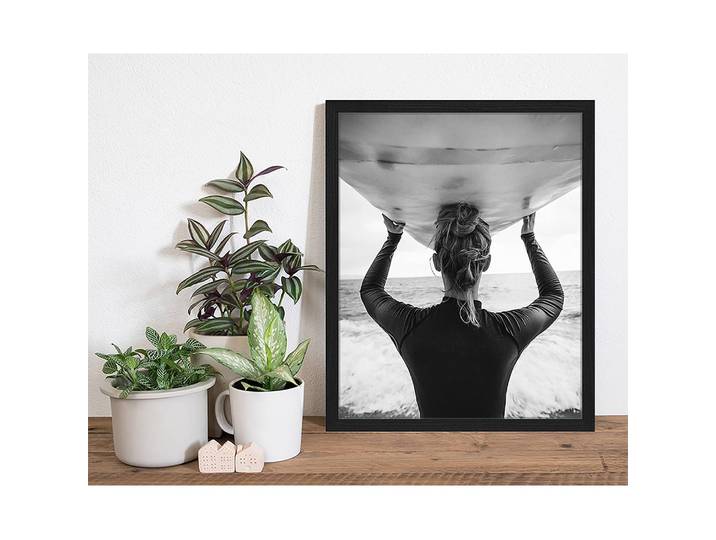 Tableau déco Ready to surf Cadre : hêtre massif verni Revêtement : plexiglas Noir 43 x 53cm