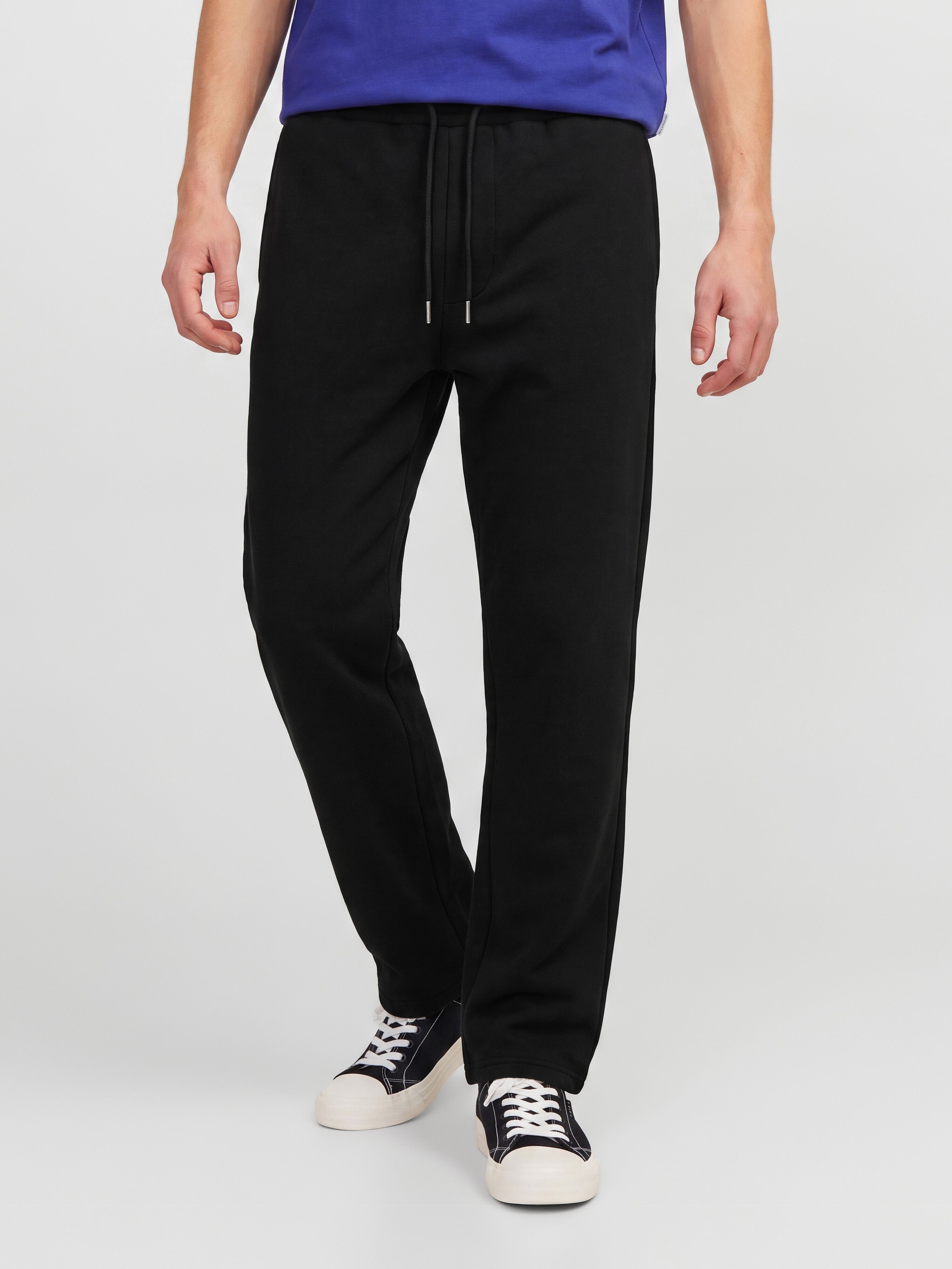 Sweathose JACK & JONES "JPSTBILL LEGACY SCUBA UNC SWT PANTS NOOS", Herren, Gr. L, N-Gr, schwarz, angeraute Sweatware, Obermaterial: 77% Polyester, 15% Viskose, 8% Elasthan, unifarben, relaxed fit lang, Hosen Sweathose, Materialmix, locker geschnitten schw