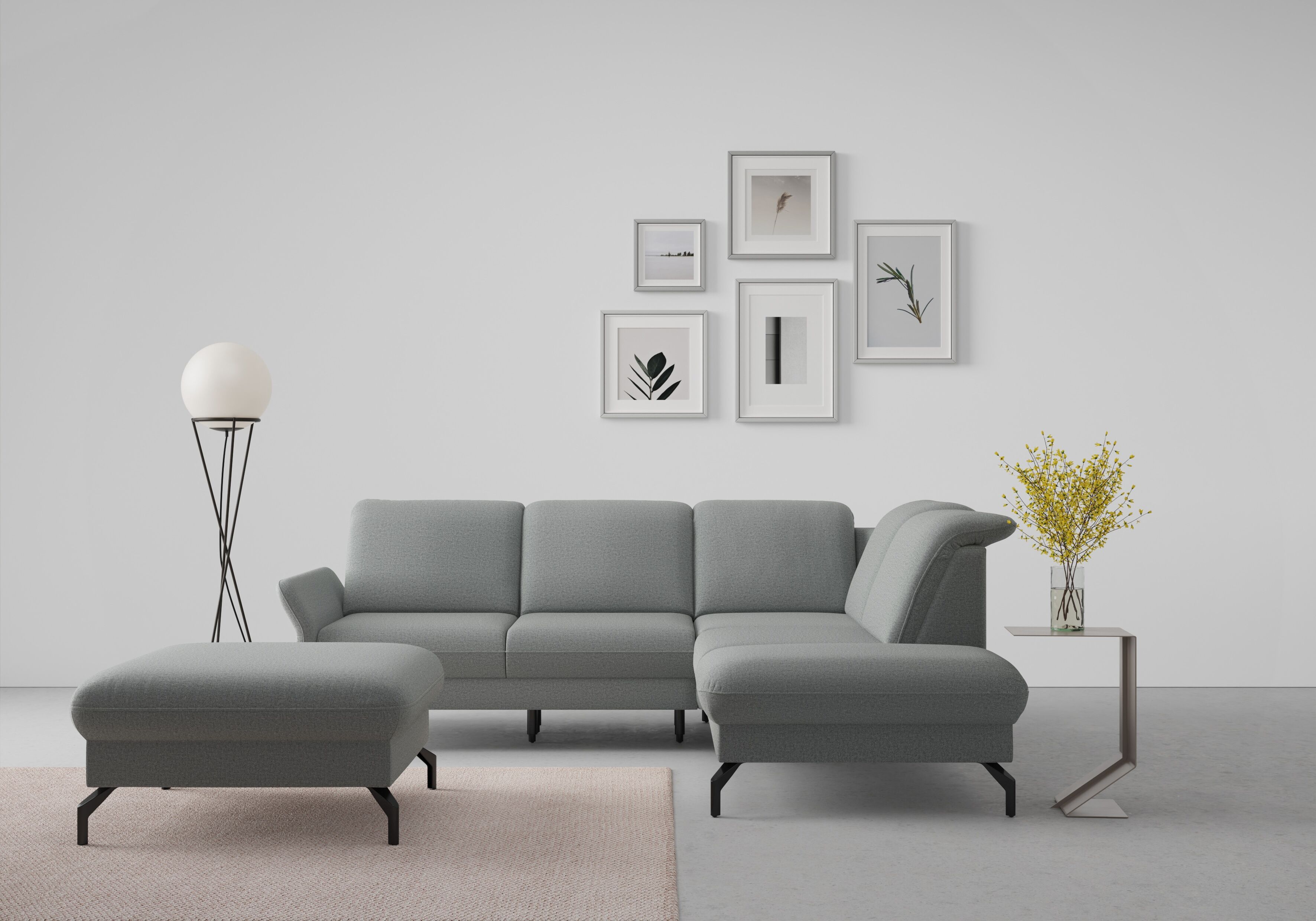 Ecksofa SIT & MORE "Fashion L-Form", grau, B:250cm H:84cm T:207cm, Sofas, Ecksofa, wahlweise mit Kopfteilverstellung und Vorziehsitz, motorisch grau B/H/T: 250cm x 84cm x 207cm, Chenille, Ottomane rechts,mit Kopfteilverstellung,mit Vorziehsitz,motorisch