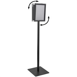 Böttcher-AG Infoständer Classic aus Aluminium, schwarz, A4, 138 cm Höhe, Hoch- oder Querformat, beidseitig