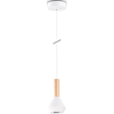 PACO HOME Pendelleuchte "MORA", weiß, Ø 10cm H: 173cm, Leuchten, Wohnzimmer Esszimmer Klein Modern Holz Metall GU10 Küchenlampe, Pendelleuchte