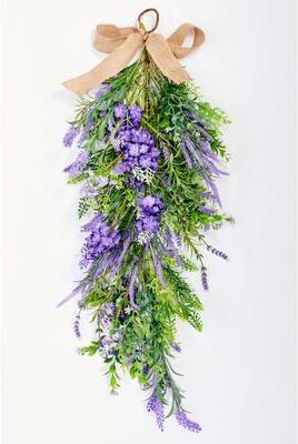 Worth Imports "32"" Artificial Spring Lavender and Green Leaves Teardrop Swag - 32"