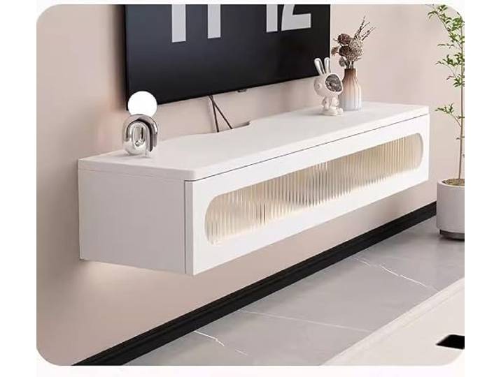 Ptasccne tv Schrank Schwimmender TV-Ständer aus massivem Holz, wandmontiertes Float-Entertainment-Center