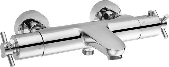 Badarmatur Mischbatterie - Thermostat - Badewannenfüllung - Zwei Griffe - 15 cm - Chrom