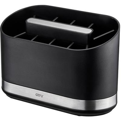 Besteckhalter GEFU "Smartline", grau (schwarz, edelstahlfarben), B:10,2cm H:14,2cm T:22cm, Edelstahl, Kunststoff, Besteckkörbe, Besteckhalter, 10 Fächer, Edelstahl/ABS/PS