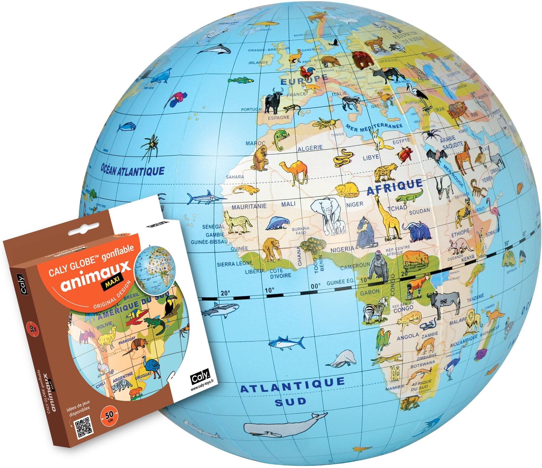Globe gonflable de 50 cm - Animaux du monde (pour enfants)   Calytoys