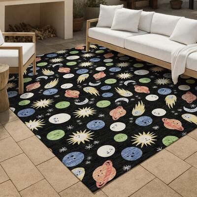Addison Rugs Machine Washable Indoor/ Outdoor Planets Comets Chantille Rug