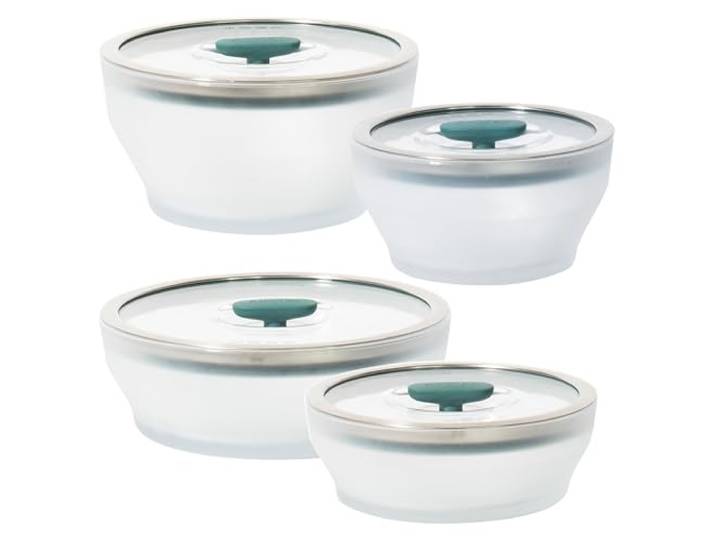Anyday 8-teiliges Mikrowellen-Kochgeschirr und Glas-Lebensmittelaufbewahrungs-Set mit Glasdeckeln, plastikfreie Behälter, stapelbarer, luftdichter Dampfgarer mit belüftetem Deckel zum