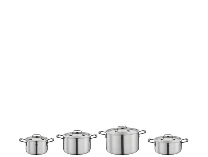Spring Topfset GOURMET 4-tlg, Kochtöpfe mit Edelstahldeckel, schwarz 5-Lagen-Mehrschichtmaterial, induktionsgeeignet, spülmaschinenfest, backofenfest, Innenskalierung, wärmeisolierend