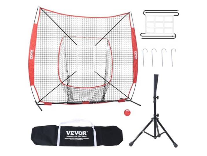 VEVOR Filet d'entraînement de baseball et softball\, filet d'entraînement de baseball portable pour frapper\, attraper\, lancer\, équipement de baseball avec cadre d'arc\, sac de transport\, zone de frappe\,