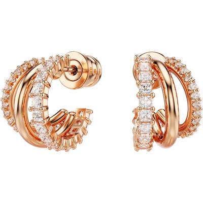Paar Creolen SWAROVSKI "Schmuck Geschenk Hyperbola Ohrringe", rosa (roségoldfarben, kristallweiß, kristallweiß), Ohrringe, Damen, Metall, mit Swarovski Kristall