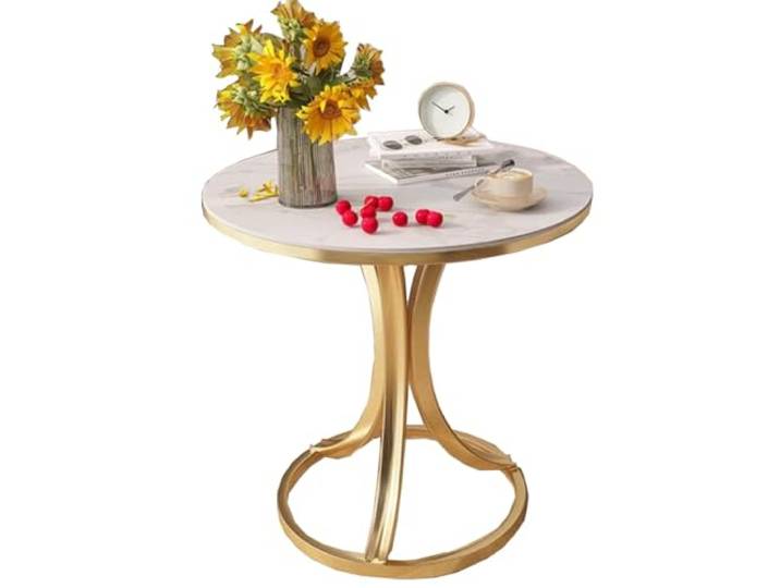 OIFAODAO Runde Tische， Kleiner runder Getränke-Beistelltisch, moderner Nachttisch(/Gold,50cm)