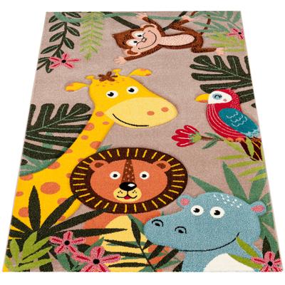 Kinderteppich PACO HOME "Diamond 650", beige, B:133cm H:16mm L:133cm, Polypropylen (PP), Teppiche, Kinderteppich, Spielteppich, 3D-Design, niedliches buntes Tier Motiv, Kinderzimmer