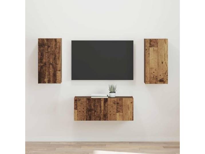 GKMBCVDFR TV-Schrank Set 2 Stück Altholz Holzwerkstoff mit Wandmontage Altholz-Optik, viel Stauraum, platzsparende Wandmontage, minimalistisches Design, einfacher Aufbau
