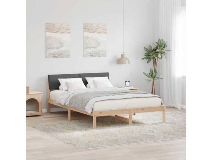 Massives Kiefernholz Plattoformbett mit Kopfteil 135 x 190 cm Braun Bettgestell Massivholz Kiefer 135x190 cm Bettrahmen mit Gepolstertem Kopfteil Stabil Holzbetttrager Modern