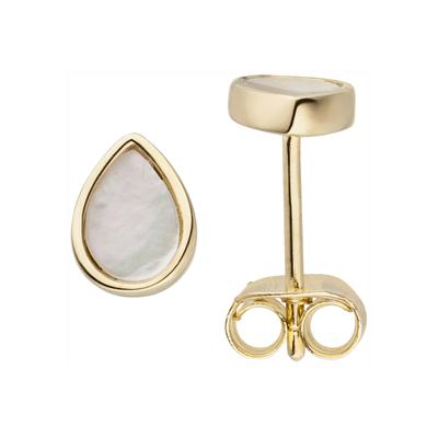 Paar Ohrstecker JOBO, gold (goldfarben, weiß), Ohrringe, Damen, Silber 925 (Sterlingsilber), 925 Silber vergoldet mit Perlmutt-Tropfen