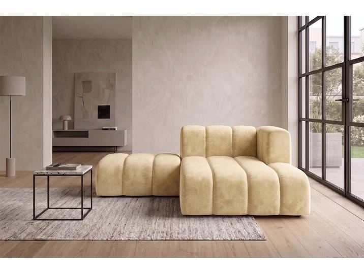 Kaiser Möbel Modulare Chaiselongue mit Hocker, Velvet-Stoff Riviera, Buttergelb, Rechts, GRAND
