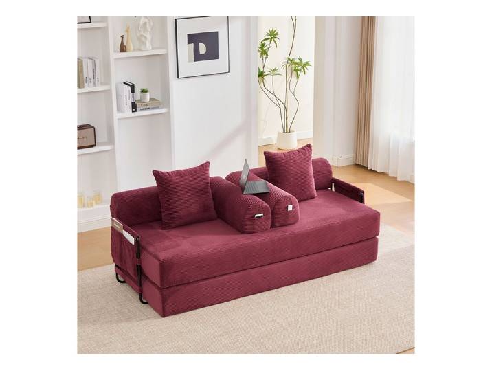 MODFU Sofa Faltbares Loungesofa mit robustem Metallrahmen, Stoffbezug, drei Kissen und funktionalen Seitentaschen, frei kombinierbar