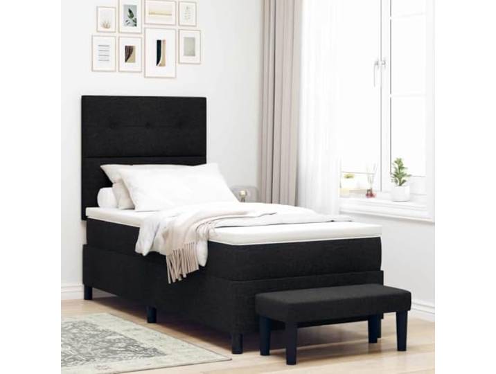 Stoffboxspringbett mit verstellbarem Kopfteil und Matratze Komfort Schaum Boxspringbett mit Matratze Schwarz 80x200 cm Stoff verstellbares Kopfteil Lattenrost Schlafzimmer Einzelbett