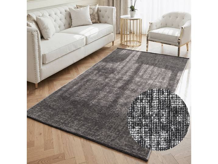 Teppich ELLE DECORATION Prisma , grau (silber grau), B:200cm H:5mm L:290cm, Baumwolle, Polyester, Teppiche, Teppich, Glanz-Effekt, Karo Design, Kachel-Optik, Wohnzimmer, Schlafzimmer,Flur