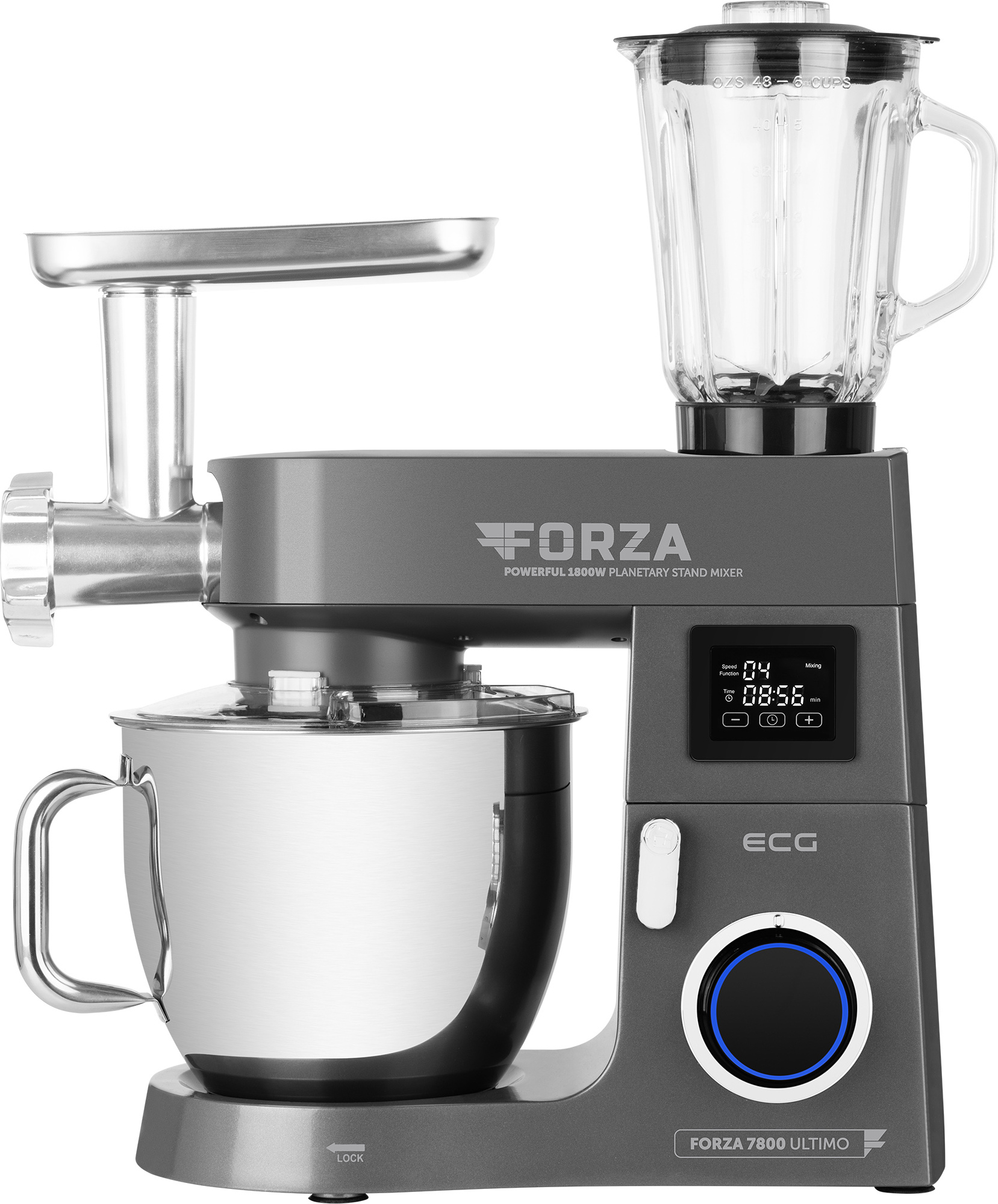 ECG FORZA 7800 Ultimo Scuro | 8 l, Küchenmaschine | EDELSTAHL | SCHWARZ | Schlagen | Mischung | Kotelett | Schneiden | Schleifen | Kneten | 1800 W |